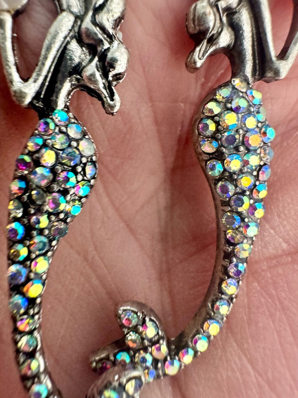 Mermaid Drop Earrings with Iridescent Crystals and Pearl Detail 2.5” long - Picture 6 of 8